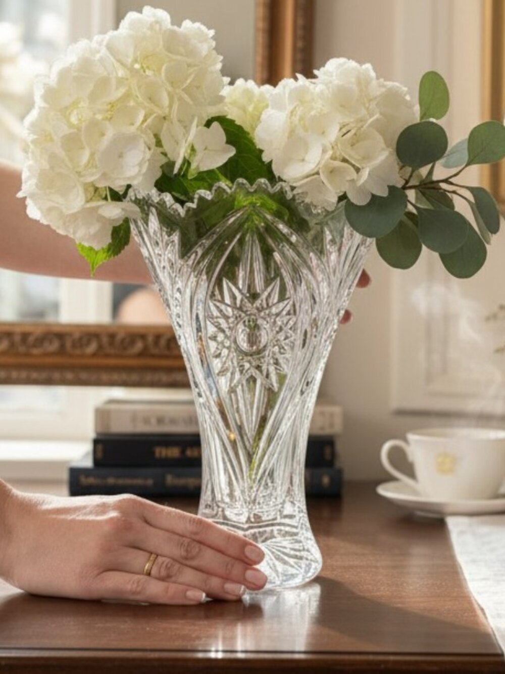 Vintage Nachtmann Bavarian Crystal Vase Starburst Cut Glass Germany 9.5"